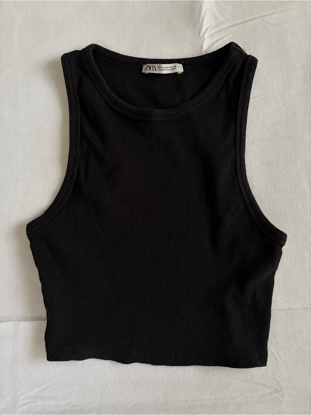 Zara Black Ribbed Tank Crop Top Size M